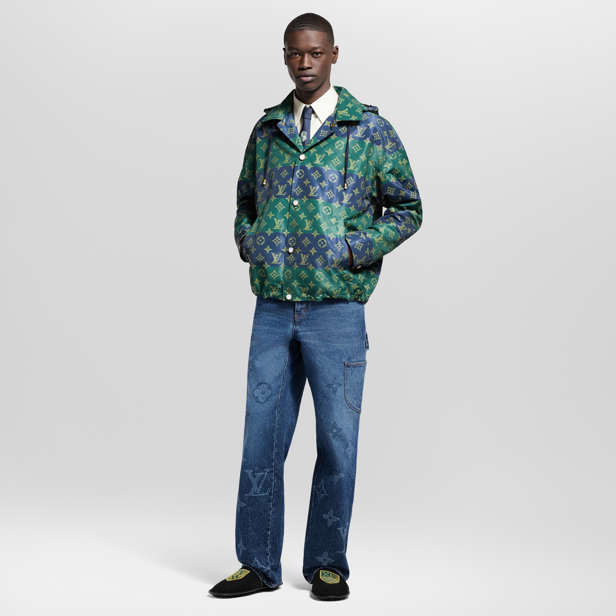 ルイヴィトン 23SS ロングレザーコーチジャケット モノグラムフラワー ルイヴィトン 23SS ロングレザーコーチジャケット モノグラム